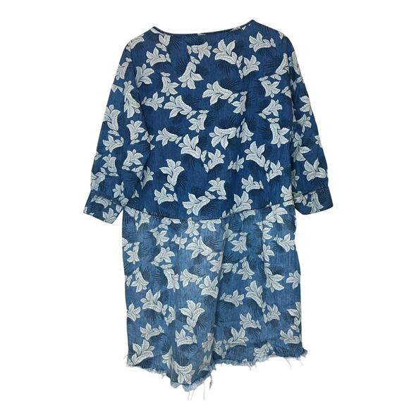 One X One Teaspoon Epiphany Denim Floral Dress Blue XS Oversized - Picture 7 of 16